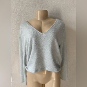 SO Light Blue Fuzzy Sweater long sleeve casual sexy